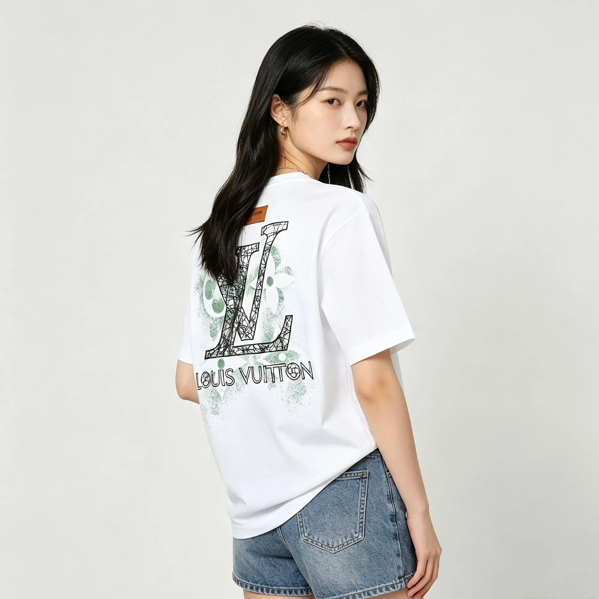 Louis Vuitton/Louis Vuitton inkjet presbyopic line logo embroidered short sleeves